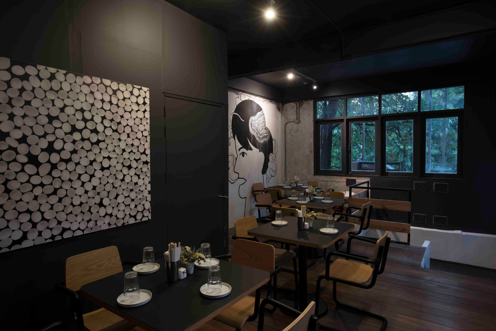 Intimate upstairs dining space at JUA